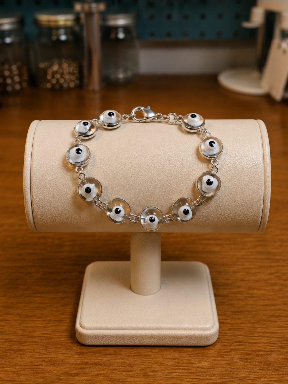 Sterling Silver 925 Clear  and Black Evil Eye Bracelet
